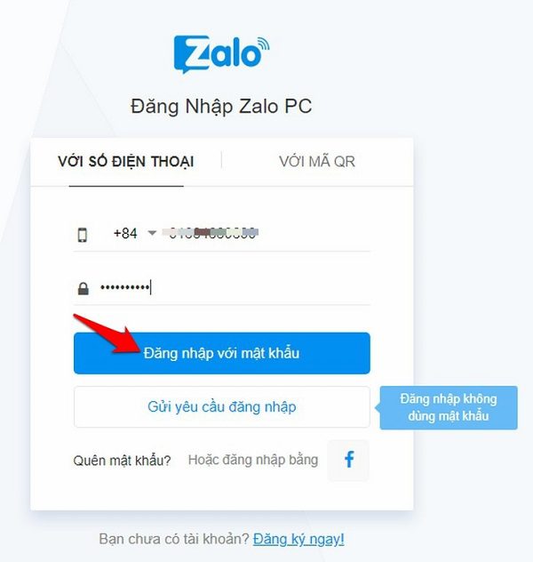đăng nhập Zalo trên máy tính bằng tên đăng nhập, mật khẩu 3