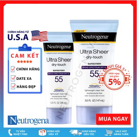 Kem Chống Nắng Neutrogena Ultra Sheer® Dry-Touch Sunscreen Broad Spectrum Spf 55 (88Ml : 147Ml)