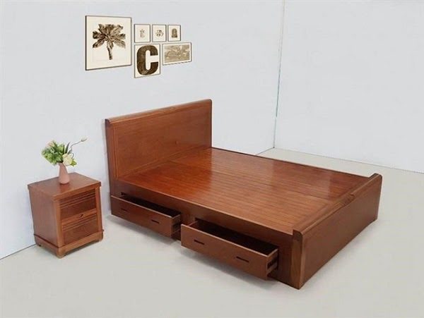 chiếc giường có ngăn kéo làm từ gỗ xoan đào
